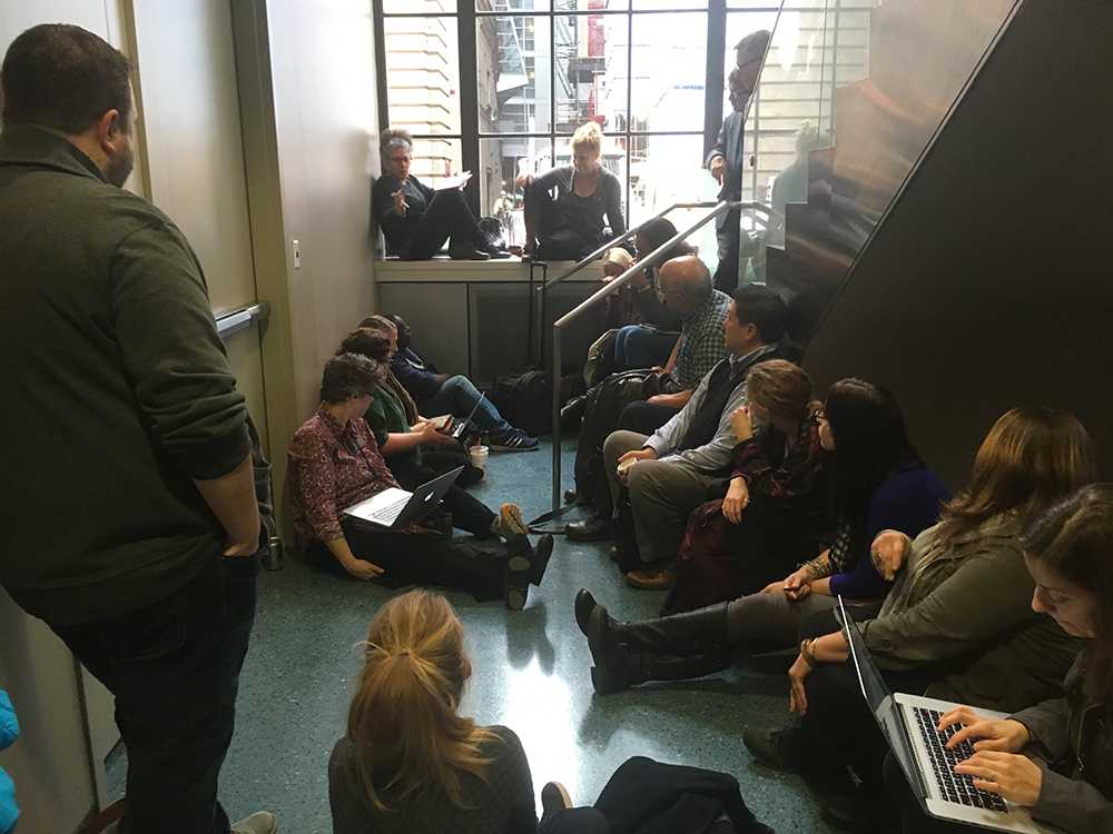 Faculty poured out into the hallway for more space at the Ad-Hoc Committee on Cultural Competency meeting on Thursday.
ISHA MARATHE / BEACON CORRESPONDENT