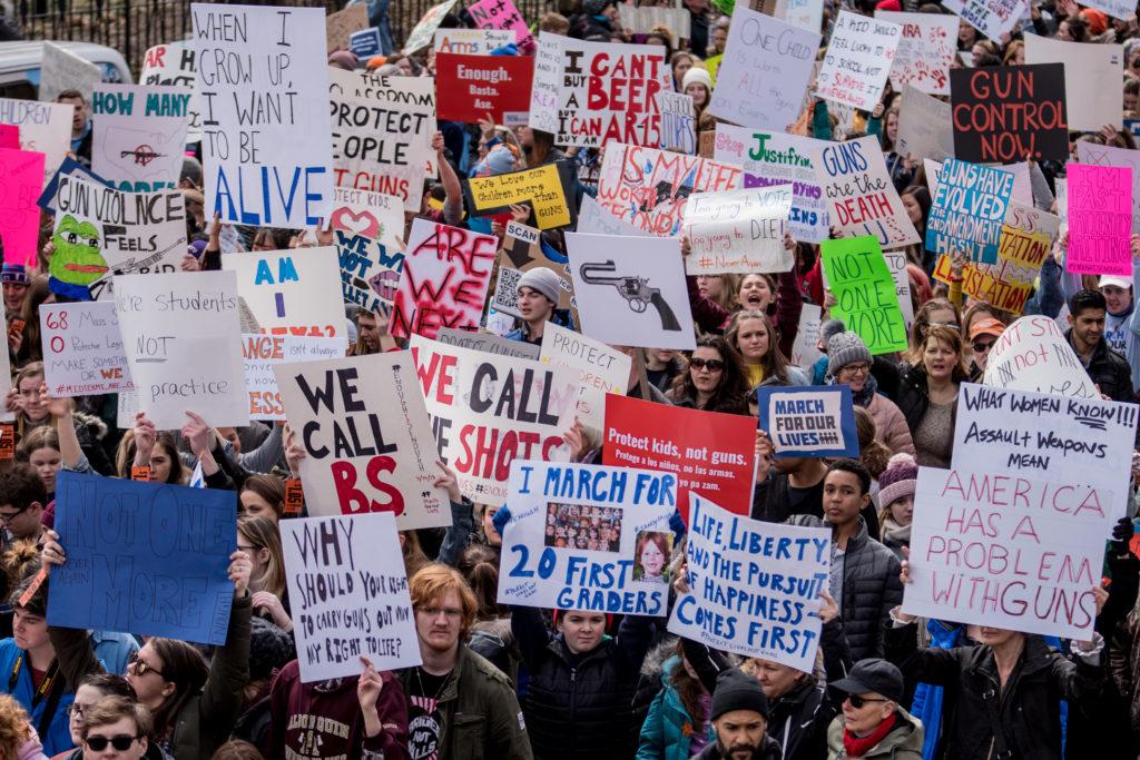 Students marched through downtown Boston to protest gun laws and advocate for change. Photo: Daniel Peden/The Berkeley Beacon
