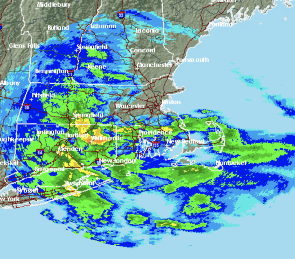 Doppler radar image shows the storm as it moves into the greater Boston area early Friday morning. Photo: NOAA/The Weather Service. 