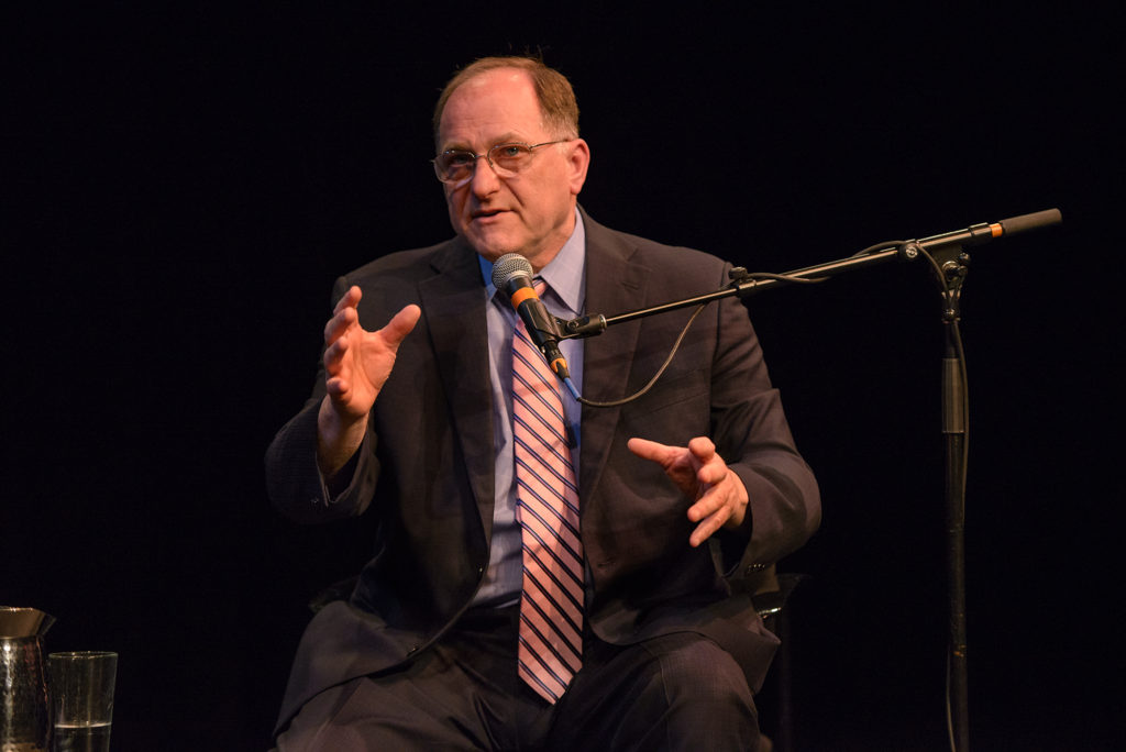 Representative Michael Capuana talked about his run for reelection to students in the Greene Theater Monday. Photo: Cullen Granzen /  Beacon Correspondent 