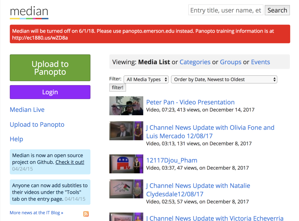 Content on Median can be downloaded or saved onto Panopto, Emerson's newest video streaming program.