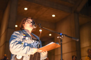Emerson alumna Tori Bilcik organized a rally in support for sexual violence survivors. Cullen Granzen / Beacon Staff