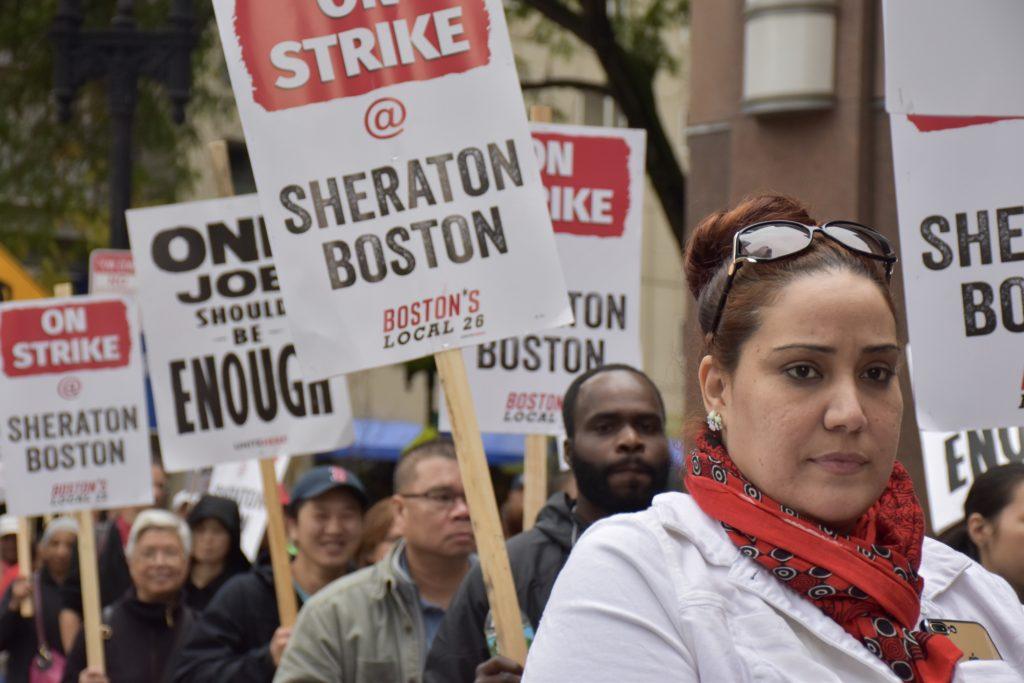Seven simultaneous strikes occurred at Marriott Hotels starting at 6 a.m Wednesday. Anissa Gardizy / Beacon Staff