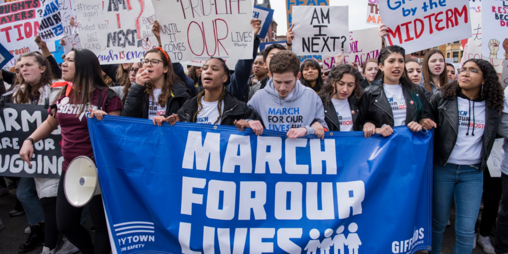 Students marched through downtown Boston to protest gun laws and advocate for change on Mar. 24, 2018. Daniel Peden / Beacon Archives 
