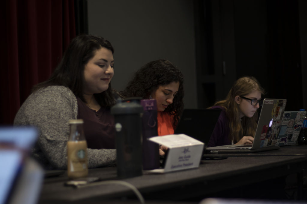 Executive Vice President Raz Moayed (middle) oversees senate meetings where the new journalism senator will serve. William Bloxham / Beacon Correspondent 