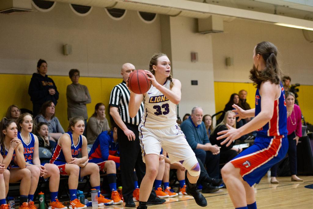 Senior Charlie Boyle (No. 33) tied her career record of 35 points scored in a single game in the Lions' win over Springfield. Photo by Alexa Schapiro / Beacon Correspondent 