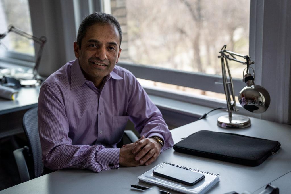 Sanjay Pothen, director of Emerson Launch, helped launch “Em” on March 21, a voice assistant specifically tailored to Emerson. Daniel Peden / Beacon Staff 