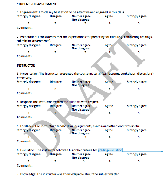 Course evaluation survey revised for this semester