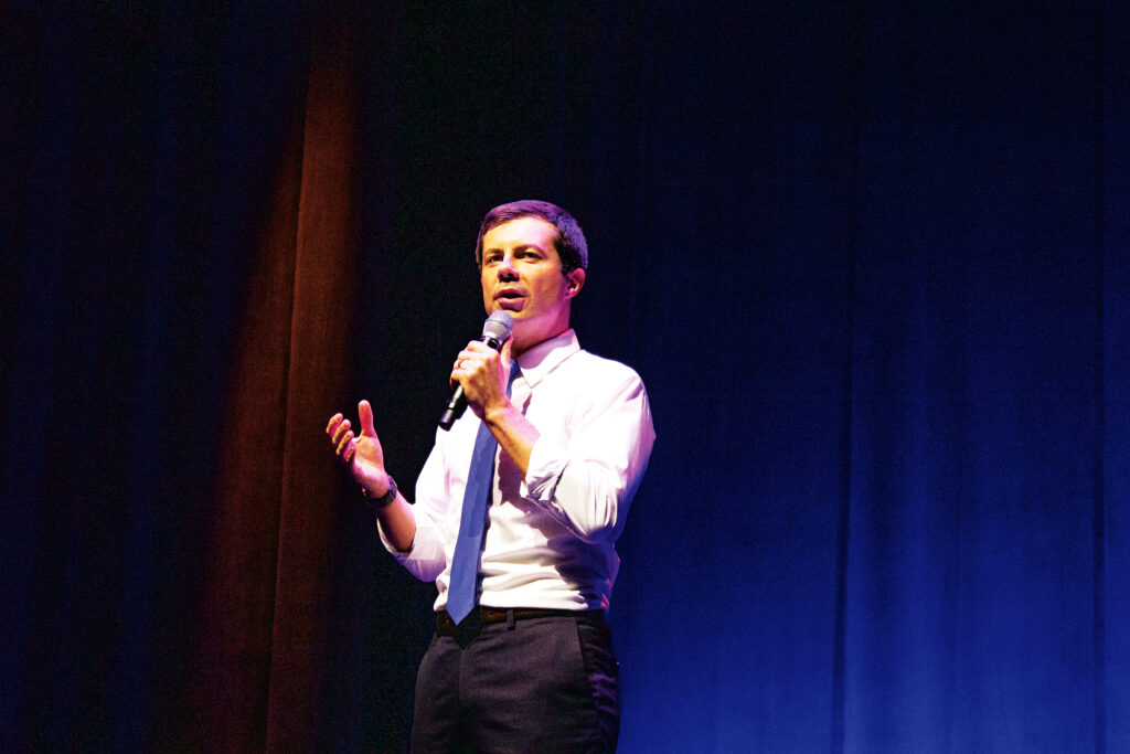 Pete Buttigieg spoke to supporters at the event about the shifted view of nationalism in America. Photo by Rachel Lo / Beacon Staff