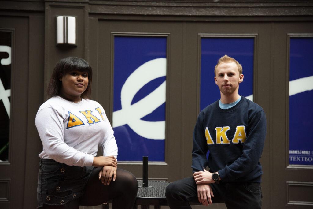Kristie Mitchell (left) and Sam Stenson (right) helped organize Delta Kappa Alphas one-minute film festival. Greyson Acquaviva / Beacon Staff