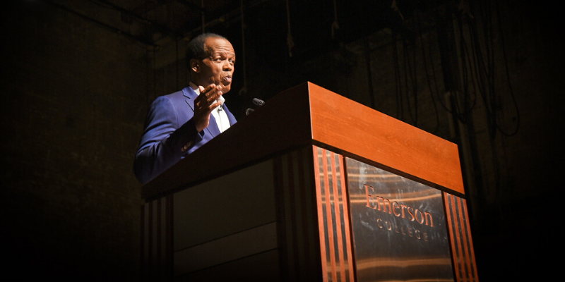 President Lee Pelton announced the merger at a town hall meeting Wednesday. Jakob Menendez / Beacon Staff