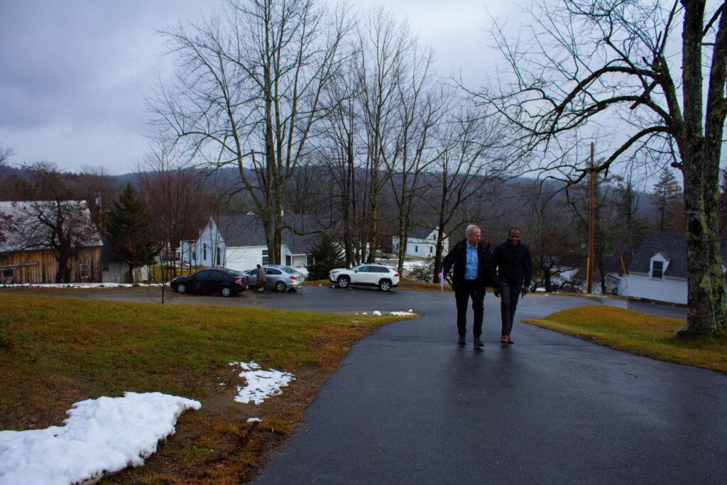 Emerson President M. Lee Pelton and Marlboro President Kevin Quigley walk together on Peltons first visit since the merger announcement. Cho Yin Rachel Lo / Beacon Staff