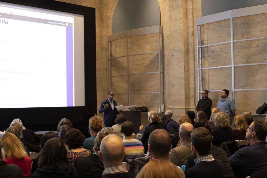 A faculty assembly meeting in January. 