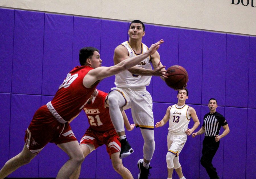 Bryan Lupianez goes up for a shot during a game against WPI on Jan. 22, 2020.