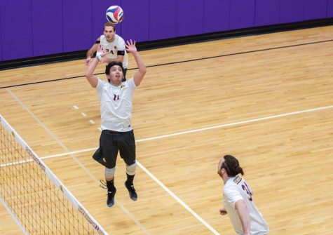 Senior setter Lucas Raagas picking up one of his 19 assists on Friday night against St. Josephs. Photo credit: Montse Landeros