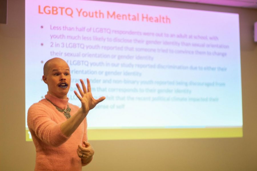 LGBTQ+ activist and nuclear engineer Sam Brinton speaks at event hosted by Emerson organizations. 