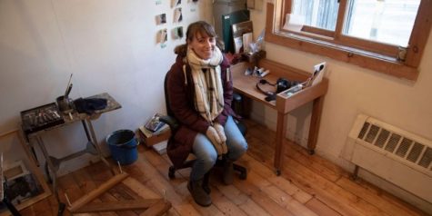 Marlboro College Senior Erelyn Griffin in her personal studio space on the Vermont campus.