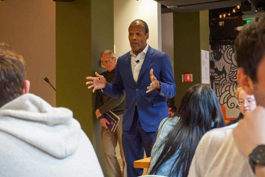 President M. Lee Pelton speaking to students who were forced to evacuate the Netherlands during the Spring 2020 semester after COVID-19 spread rapidly around the world. Pelton expressed support for the Defund the Police initiative Tuesday, saying that the police are overly militarized and the system needs overhauled, in a virtual panel with Commonwealth Magazine.