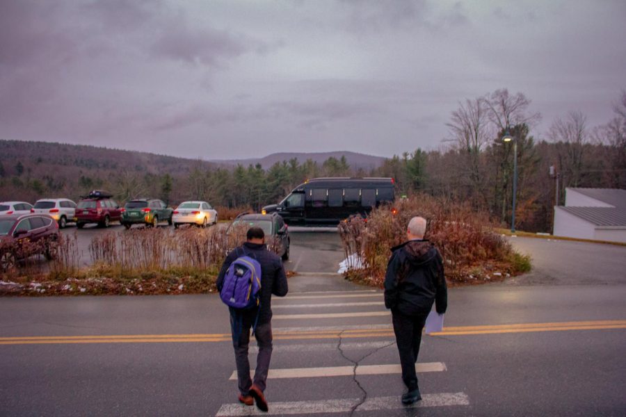 President M. Lee Pelton and President Kevin Quigley walking down Potash Hill in November 2019.