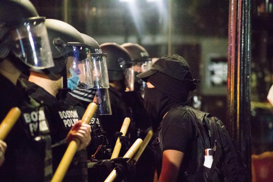 Protesters stood face to face with police for much of the night.