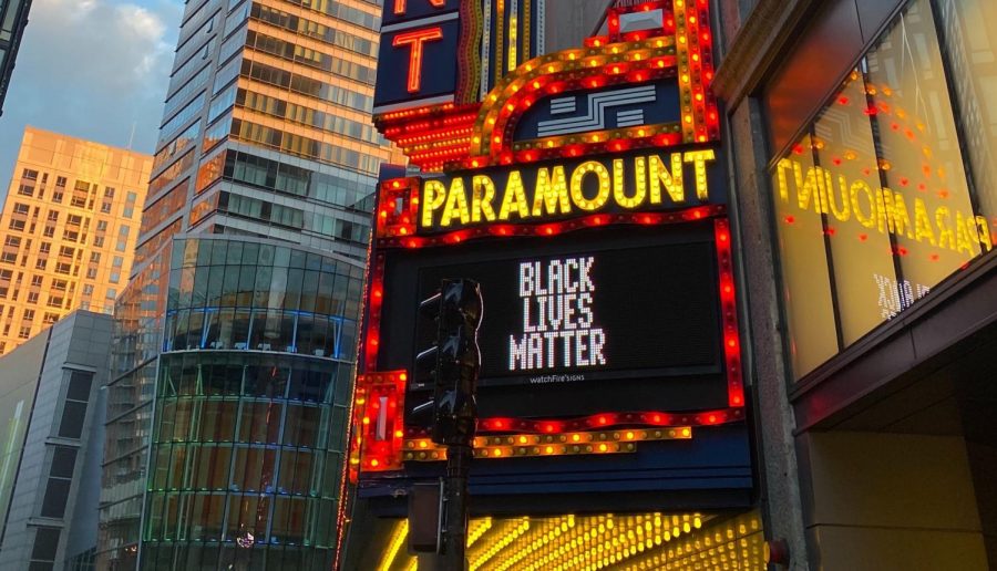 The+marquee+outside+Emersons+Paramount+Center+reads+Black+Lives+Matter+following+the+killing+of+George+Floyd%2C+a+Black+man+from+Minneapolis+by+a+white+police+officer.+