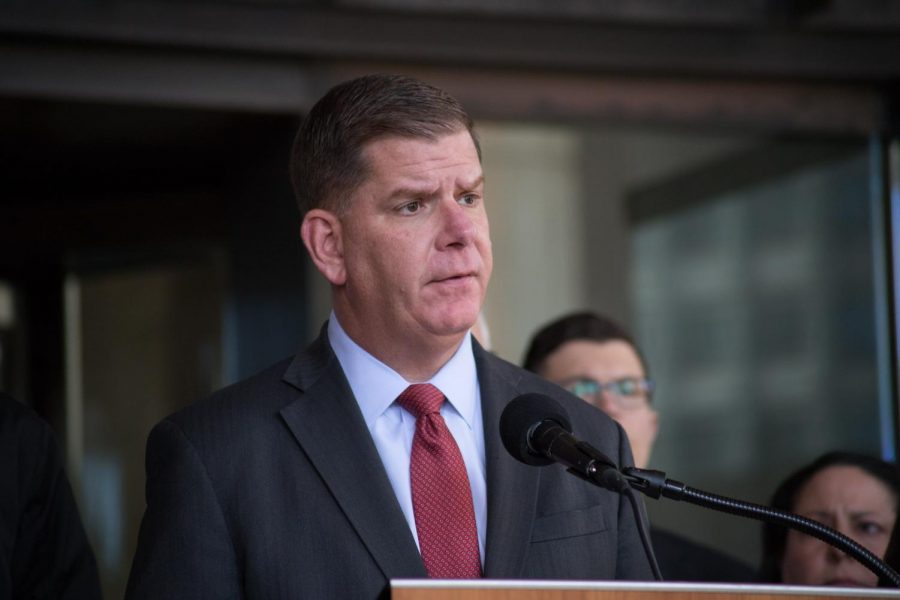 Boston Mayor Martin J. Walsh speaking at a press conference on June 1, 2020. 