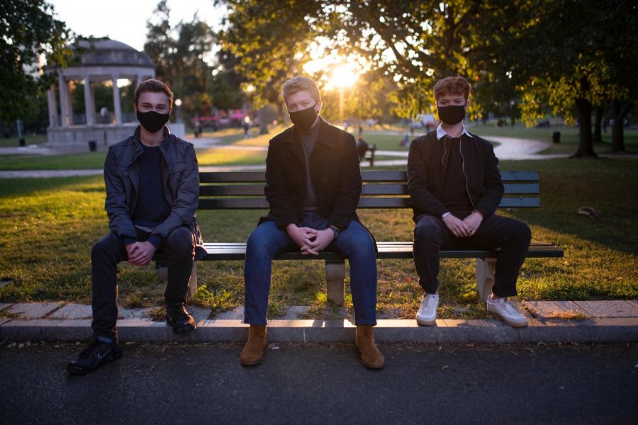 Freshman William Blackwell Kinney (left), Derek Delson (second from left) and Maxwell Reid created an activity for incoming freshman to participate in during orientation week: a 24 hour screenplay competition.