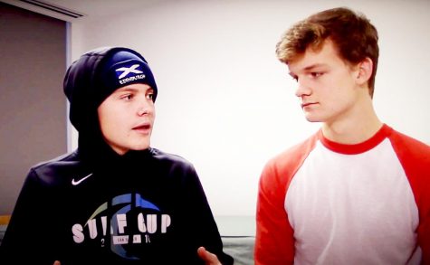 Sophomores Aidan Ferguson (left) and Bo Feekins (right) debating about soccer on Ferguson's YouTube channel, The Fergie Time Podcast.