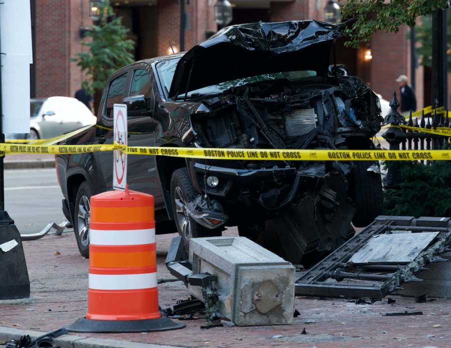 The car hit a pedestrian shortly after 4 p.m.