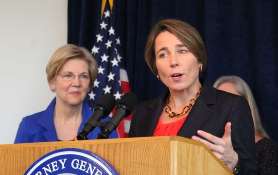 Massachusetts Attorney General Maura Healey speaks at an event advocating for student loan reform on January 13, 2017. 