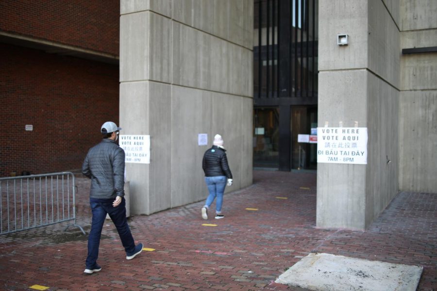 Voters enter the Boston City Hall polling place to vote on Election Day Nov. 4.