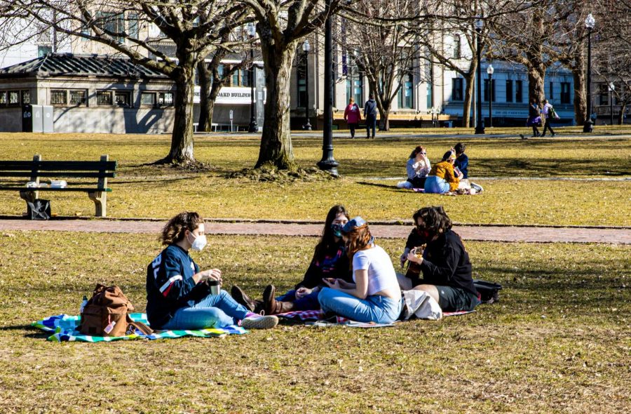 Students relaxing on Boston Common.