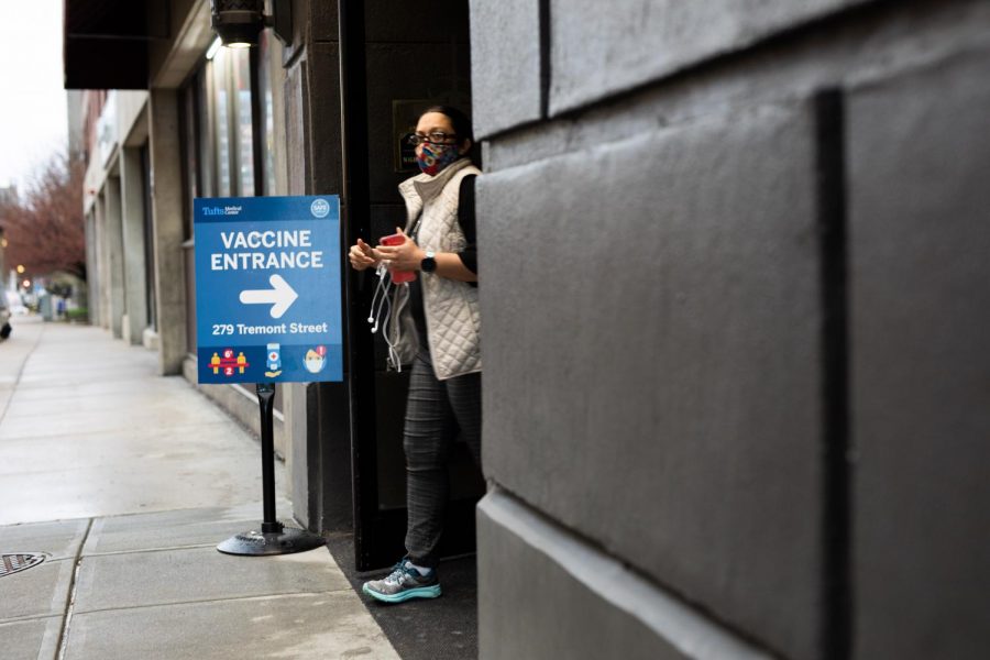 The entrance to a vaccination clinic in downtown Boston. 