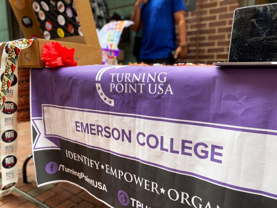 Turning Point USA's booth in the 2 Boylston Place alley.