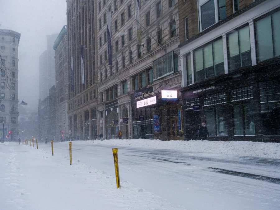 Boylston Street was blanketed in snow on Saturday.
