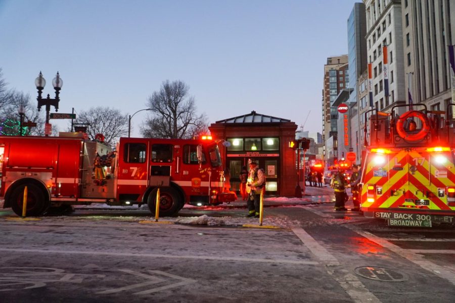 Boston Fire Department engines outside Boylston Street station