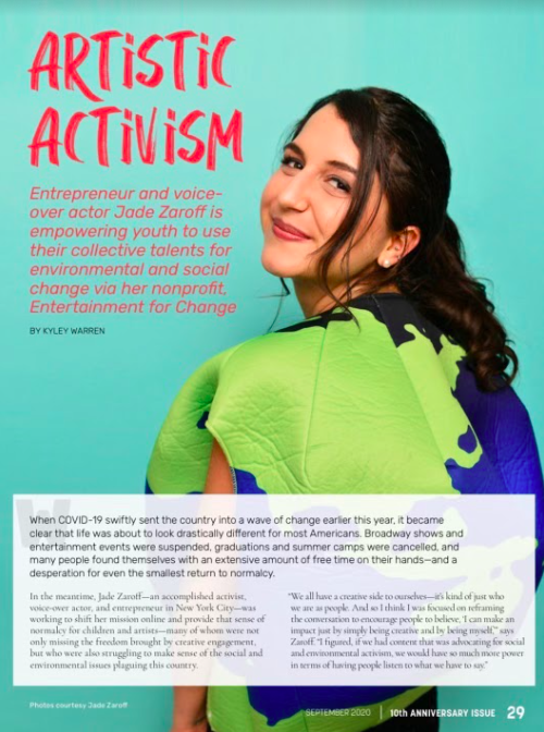 Entertainment+for+Change+feature+in+Green+Living+Magazine.+Photo+courtesy+of+Jade+Zaroff.