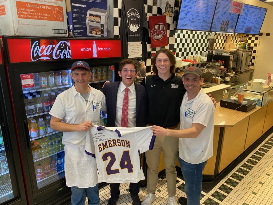 Lex Torrington and Austin Franklin with Archies New York Deli owners Emilio and Michael the day of the official signing.