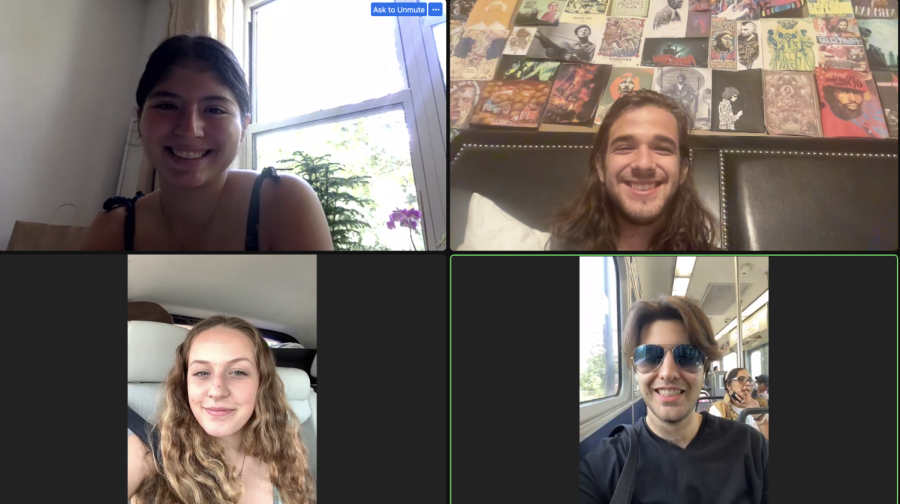 Screenshot of Zoom meeting with four members of the Emerson College Students' Union.