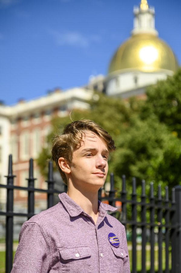 Angus Abercrombie in front of the Massachusetts State House.