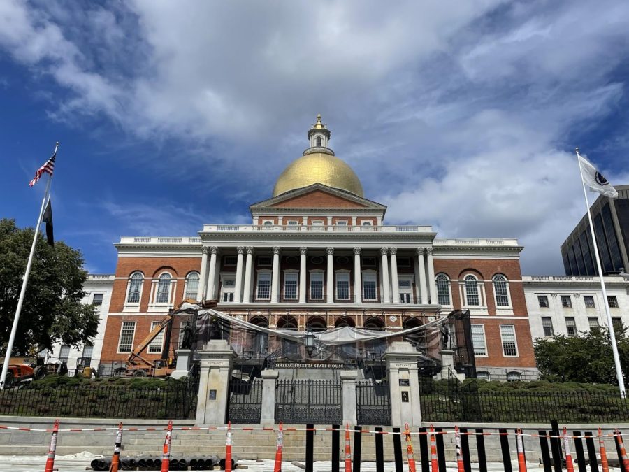 The Massachusetts State House, undergoing reconstructive changes.