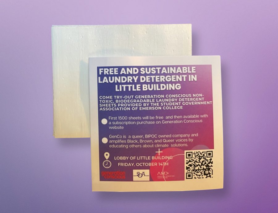 Sample laundry detergent sheet and informational flyer about Generation Conscious.
