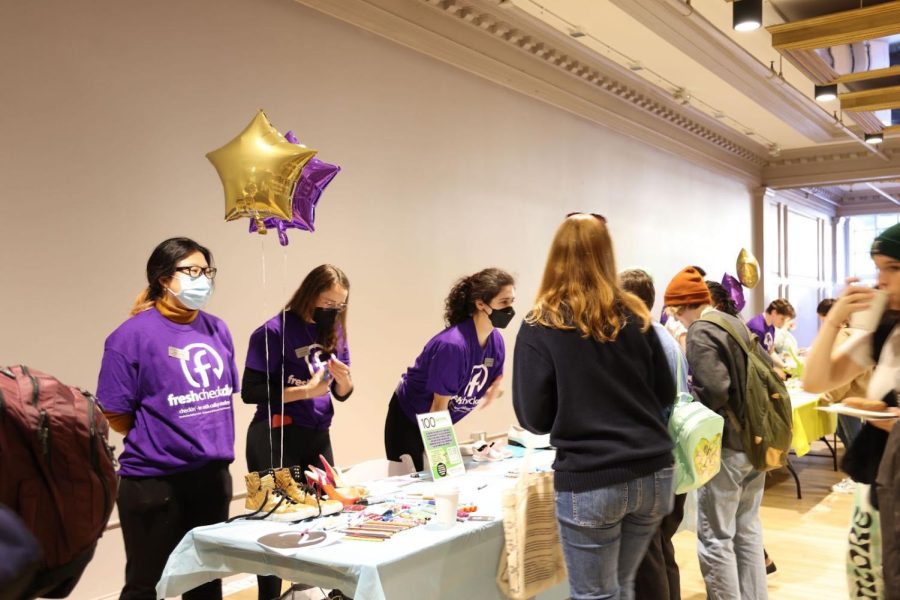 Students at Fresh Check Day engage with staff at the suicide prevention booth organized by the Wellness Center and Student Accessibility Services.