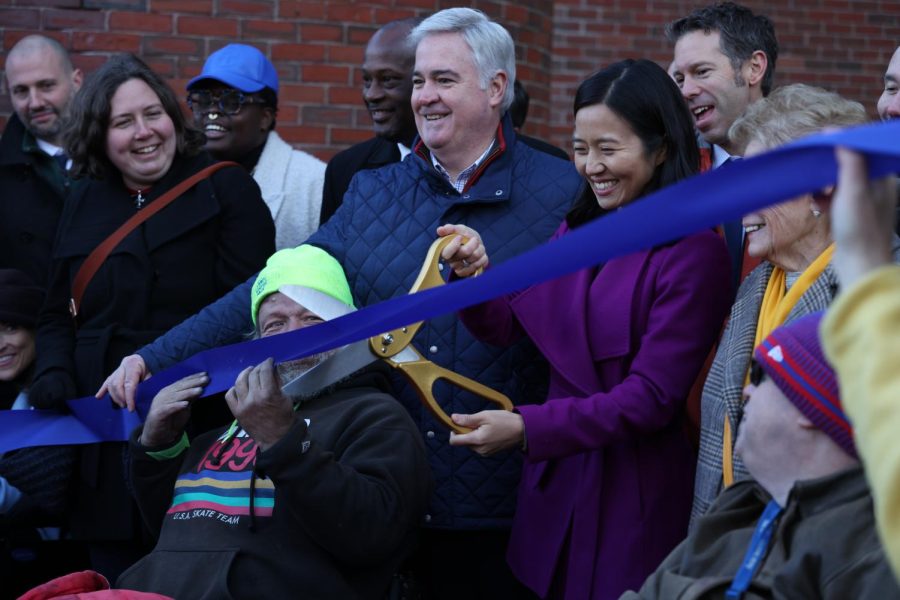 Mayor+Michelle+Wu+cut+the+ribbon+to+officially+reopen+City+Hall+Plaza+after+three+years+of+renovations.
