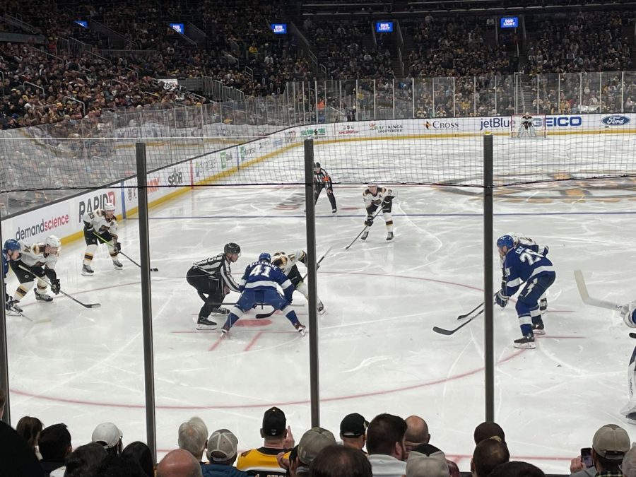 The Boston Bruins face off against the Tampa Bay Lightning at TD Garden. 