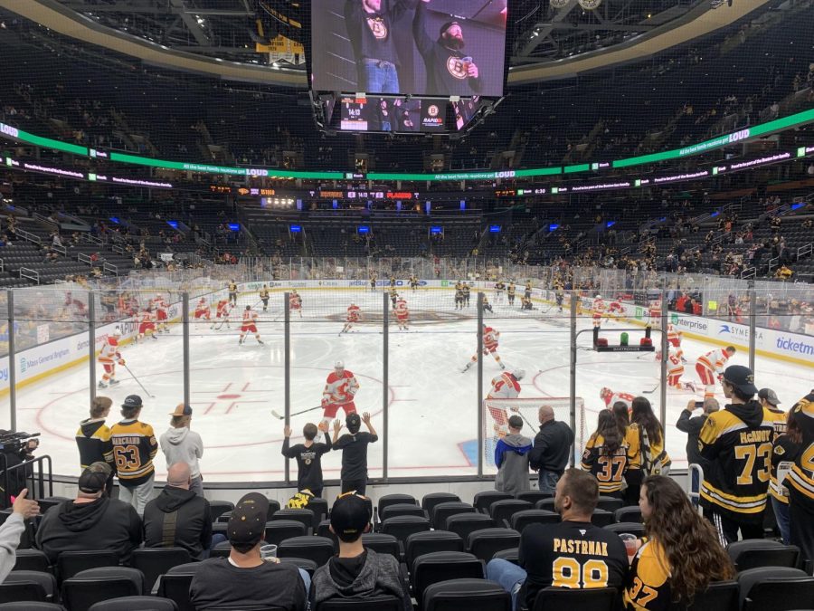 Boston+Bruins+face+off+against+the+Calgary+Flames+on+November+10%2C+2022.+Photo+by+Leo+Kagan
