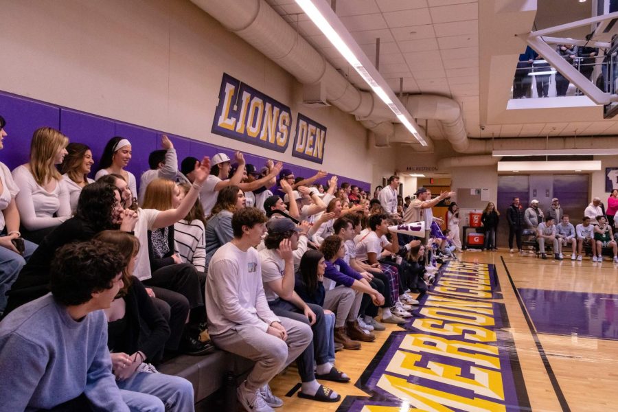 Emerson+fans+cheering+on+the+mens+basketball+team+during+their+2022+NEWMAC+Semifinals+game+vs.+Babson.