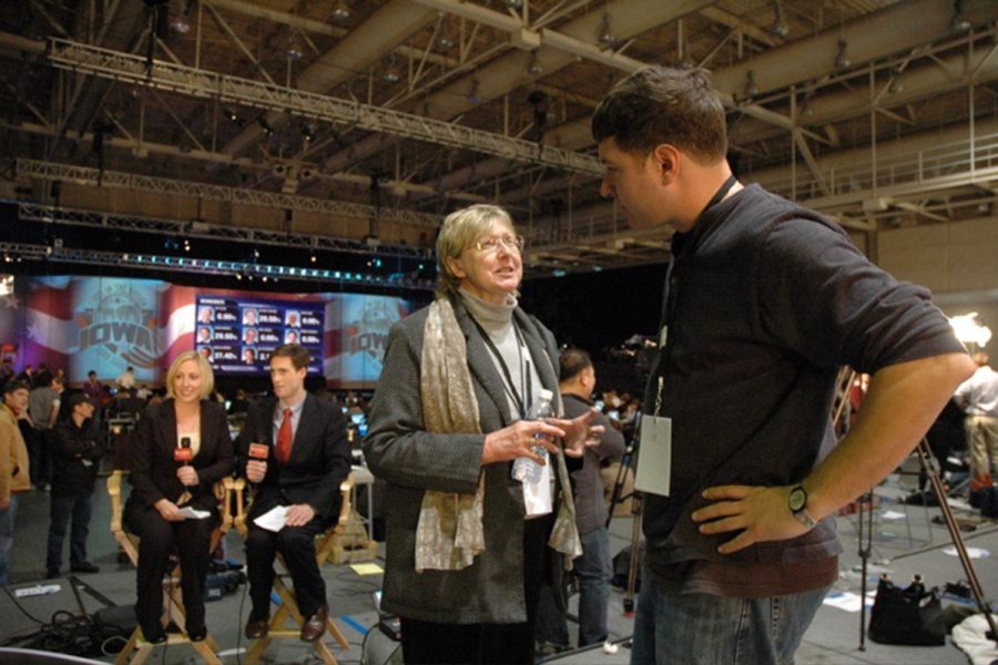 Marsha Della-Giustina and Jonathan "Satch" Satriale covering the 2008 Iowa Caucuses with WEBN.