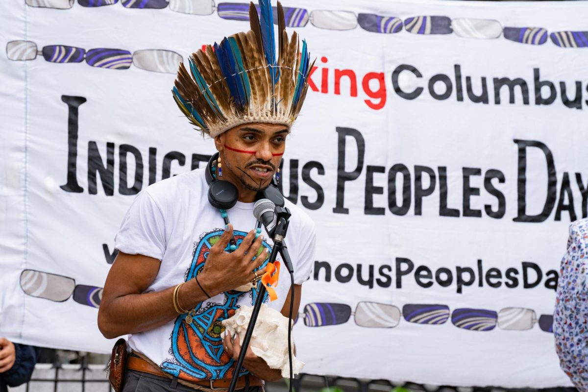 Bairaniki Colon speaks in front of the protesters.