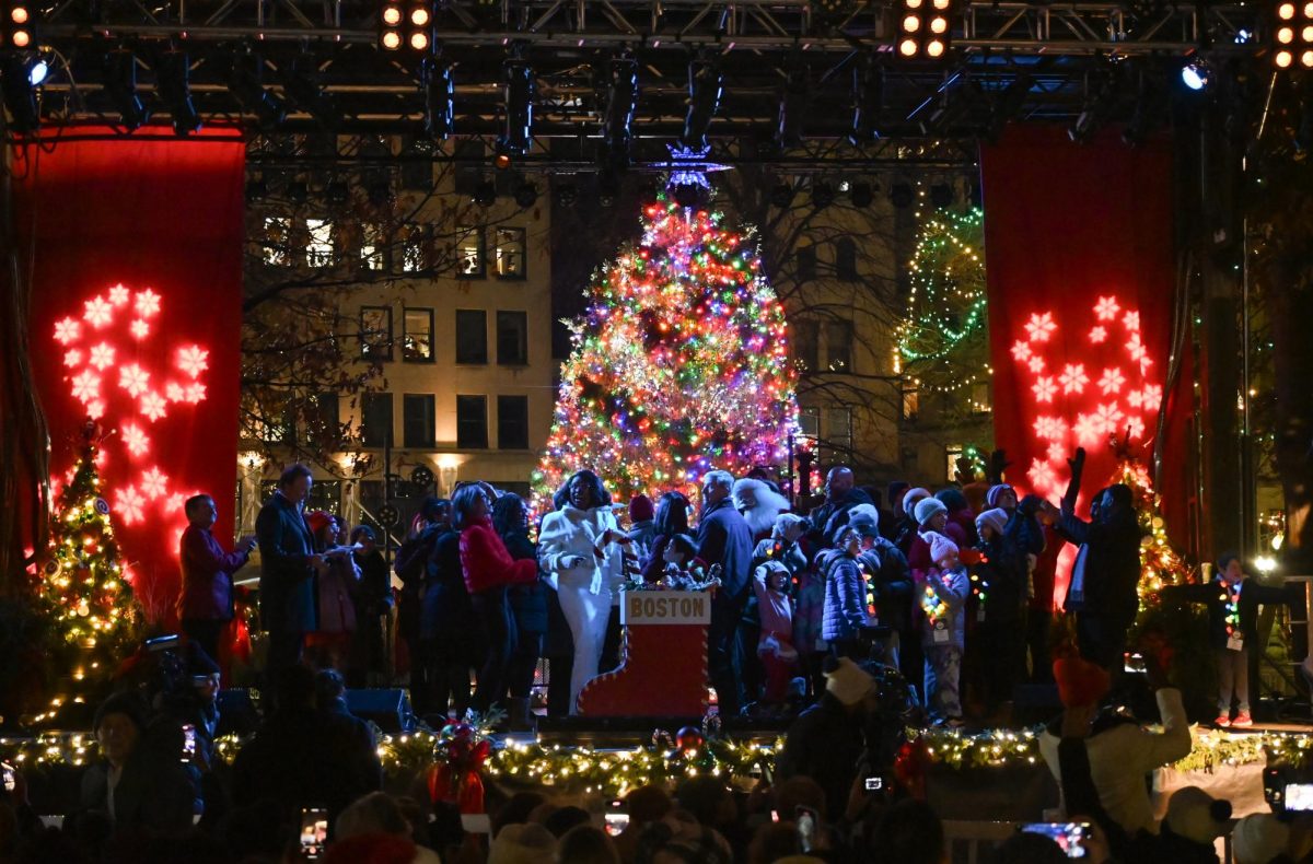 Jennifer Hudson pulls the switch to turn on the Holiday Lights on Boston Common on Thursday, Nov. 30. (Nick Peace for The Beacon)